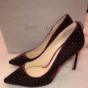 Jimmy Choo Romy Grape/Silver Glitter Velvet Pump